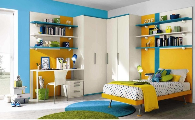 Ideen zum Jugendzimmer streichen gelb blau modern