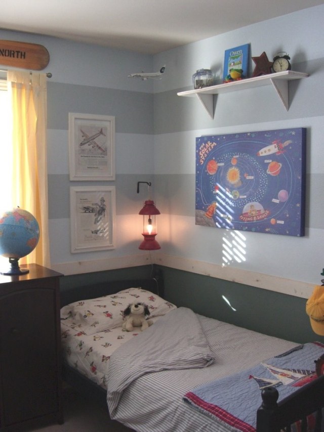 Kinderzimmer-Jungs-Weltraum-Motiv-Wandkunst-graue-wände-streichen