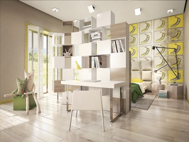 Kinderzimmer-praktische-trennwand-regalsystem-schreibtisch-weiß-minimalistisch