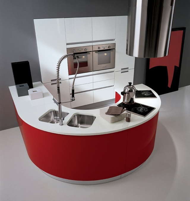 rot weiße Kochinsel Ideen Hochglanz Hersteller Biefbi Modell Timo