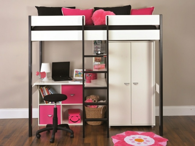 Pinke-Farbe-quadtratische-Module-Kinderzimmer-mit-Hochbett