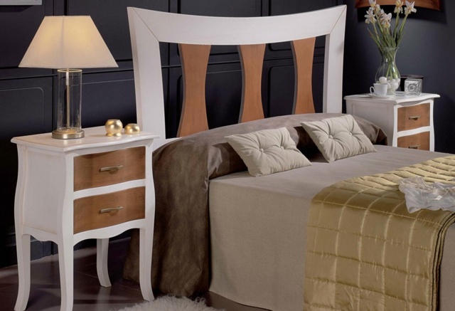 komplett Holz Bett Kopfteil Nachttisch weiß