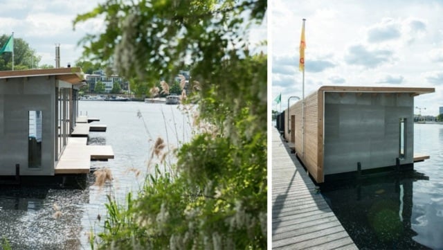 See-Pflanzen-Veranda-aus-Holz-Hausboot