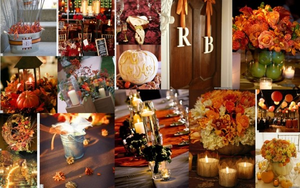Tischdeko-Blätter-Kürbis-Kerzen-Hochzeit-im-Herbst