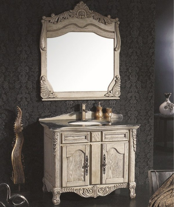 Vintage-Stil-Badezimmer-Spiegelschrank-Elfenbein-Holz-Ausführung