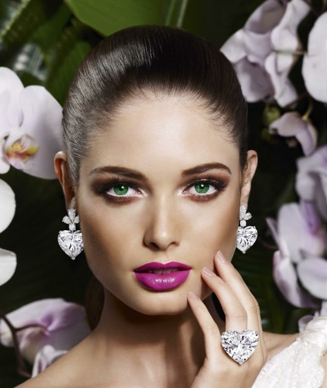 Violett-Lippen-grüne-Augen-Kristall-Ohrringe-Ring