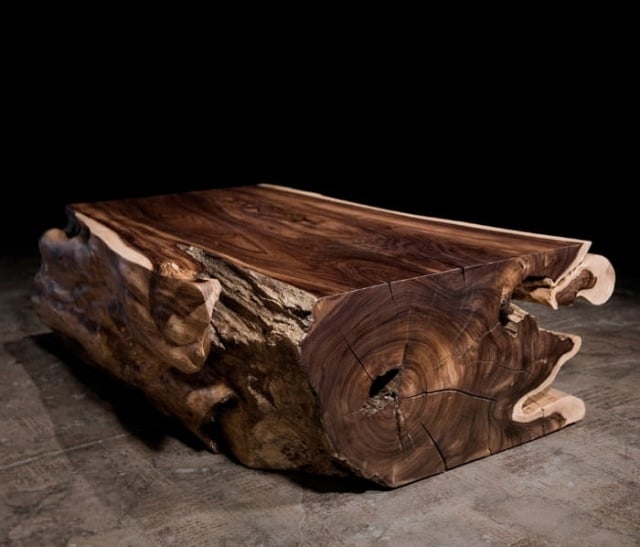 Wohnzimmer-Möbel-rustikal-Couchtisch-Massivholz-recycelt-Rosewood-Trunk
