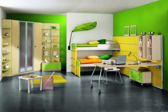Zimmer-Vorschlag-in-Gelb-und-Grün-für-Mädchen-und-Jungs