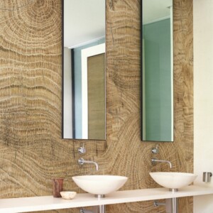 badezimmer ohne fliesen modern holz wand idee spiegel lang waschkonsole