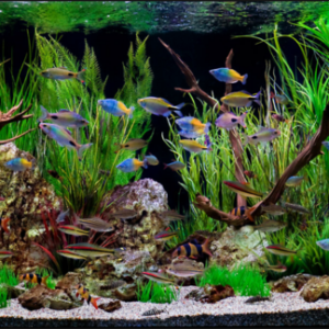 deko füer aquarium bunt fische kuenstliche pflanzen zweige