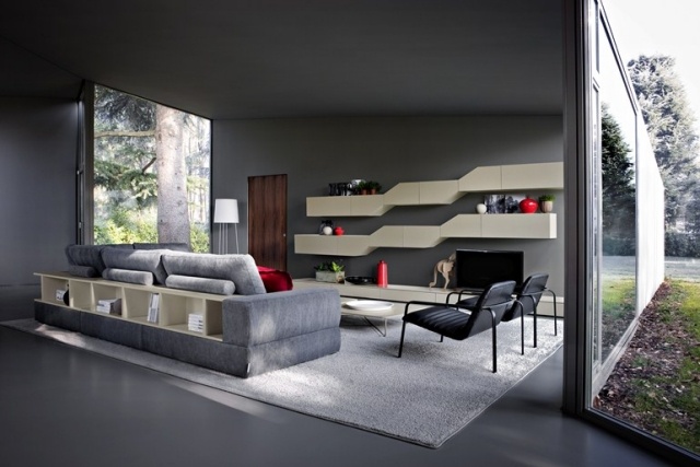 einrichtungsideen fürs wohnzimmer modern-wohnwand-lackiert-sofa-regale-DIAGONA-G123-Novamobili