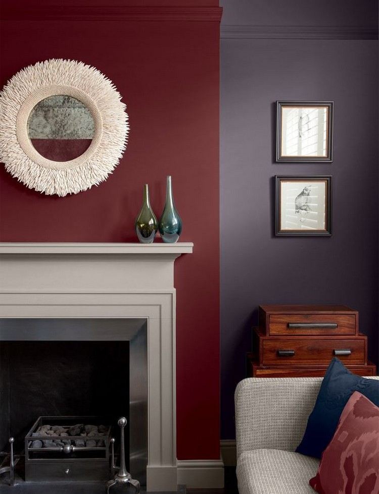 Farben für die Wohnzimmerwände -dunkelrot-lila-beige-dekorationen-moebel
