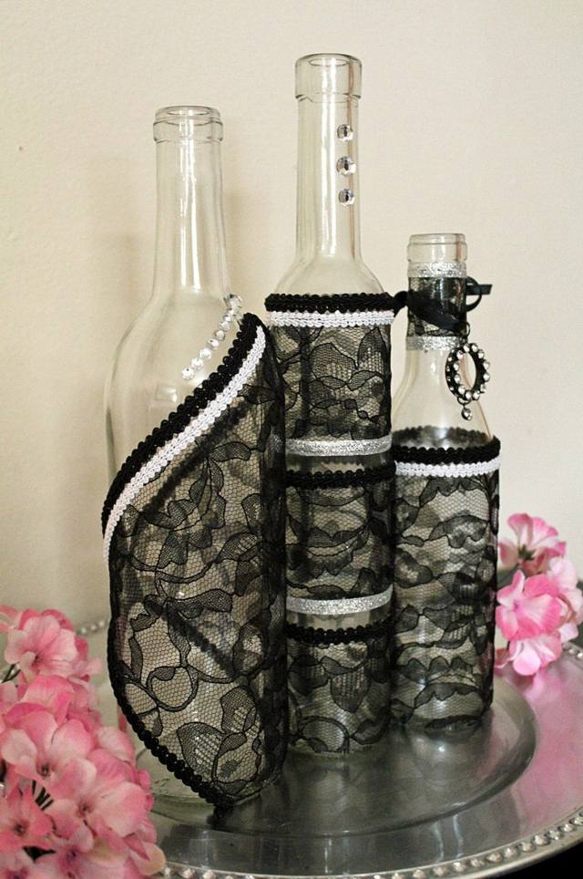 flaschen deko spitze verzieren schwarz originell