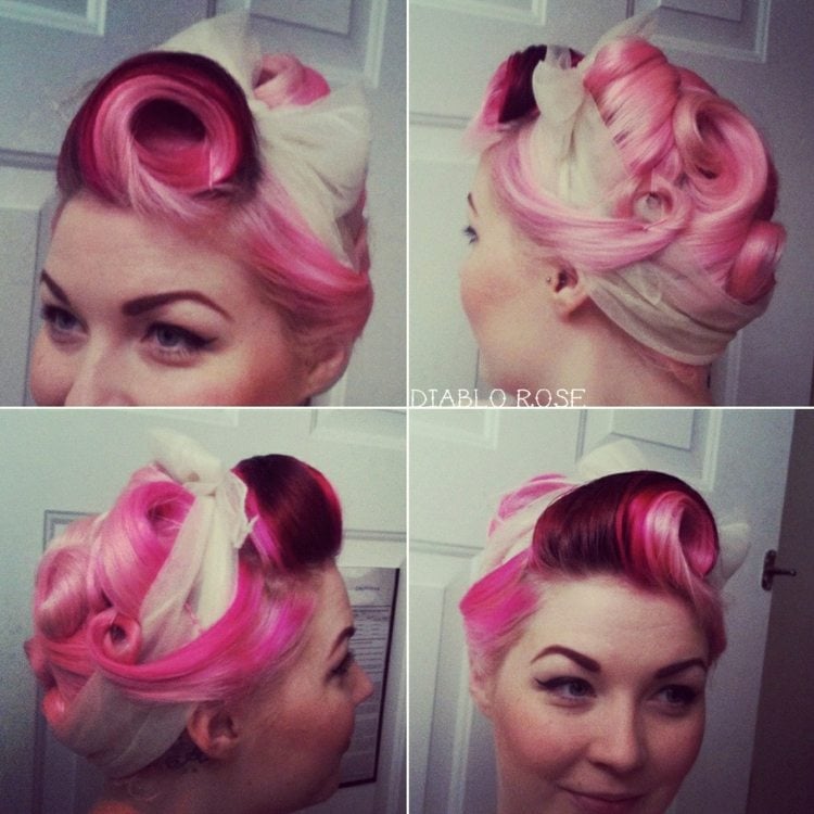 frisuren rockabilly pink haare tolle hochsteckfrisur retro