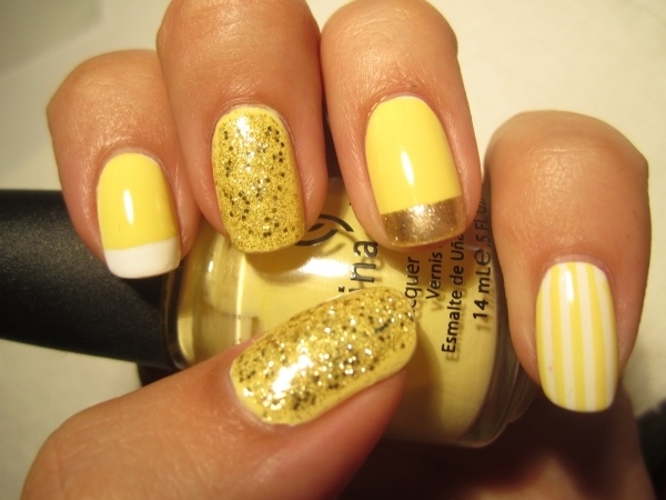 gold-gelbes-glitter-nagellack-design-für-sommer-ideen