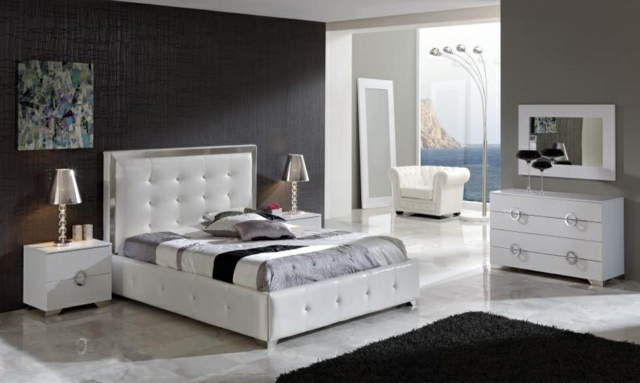 Schlafzimmer Farben Idee weißes Leder Bett