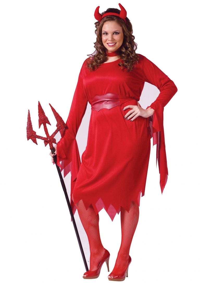 halloween kostüme damen teufel idee rot dreizack hoerner kleid rot