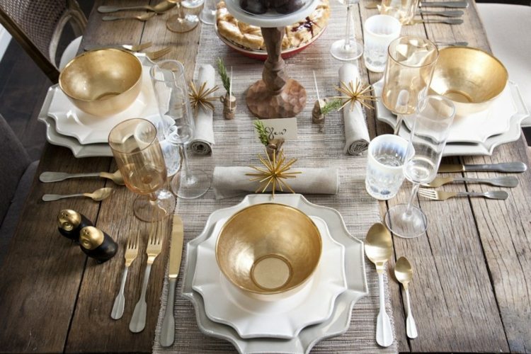 herbstdeko ideen gold grau modern schalen sterne geschirr thanksgiving