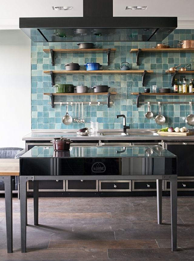 Ideen Küchenrückwand blaue Wandfliesen