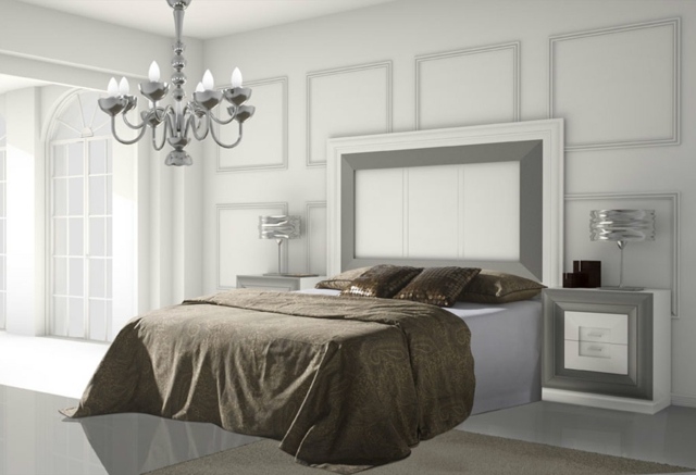 Schlafzimmer Bett weiß grau Farbakzente