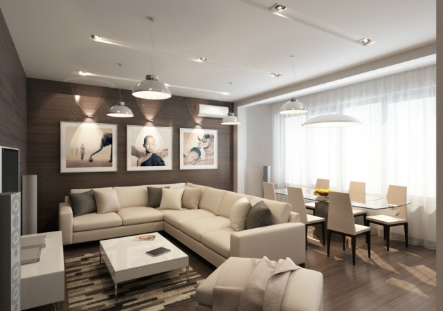 kleines-wohnzimmer-essecke-beige-braun-afrika-wanddeko-beleuchtung-ideen