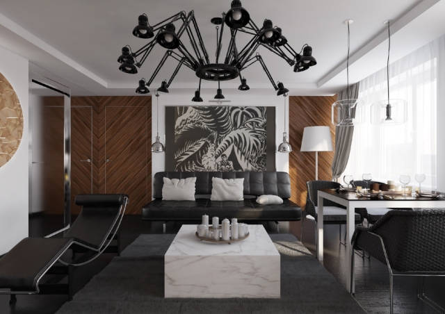 kleines-wohnzimmer-essecke-schwarz-weiss-holz-innentuere