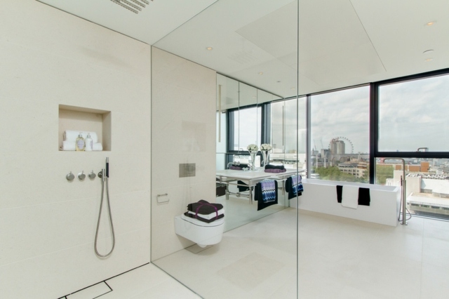 Badezimmer Design Ideen Glas Duschkabine Fenster