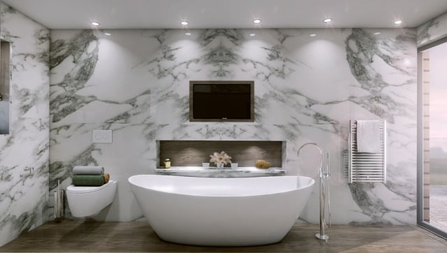 luxus-badezimmer-freistehende-badewanne-marmor-wand-verkleidung