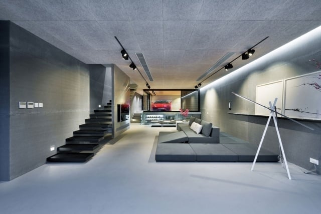 luxushaus in hong kong wohnbereich-grau-minimalistisch