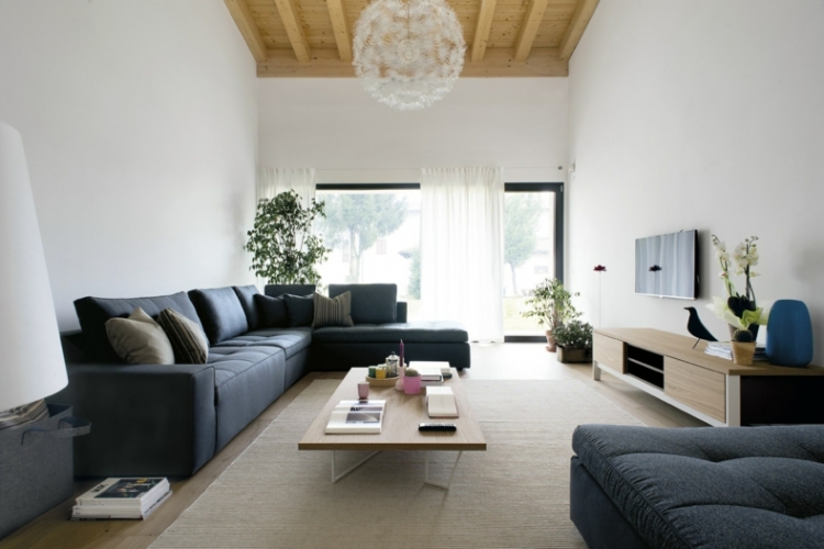 moderne wohnzimmer sofa blaugrau lounge calligaris lowboard couchtisch