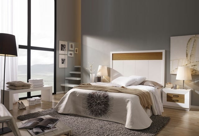 Schlafzimmer gestalten Bett Kopfteil weiß beige