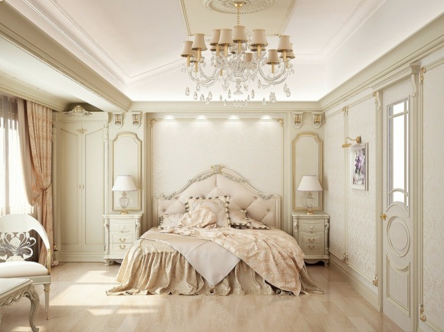 romantik schlafzimmer bett pastell kissen kronleuchter