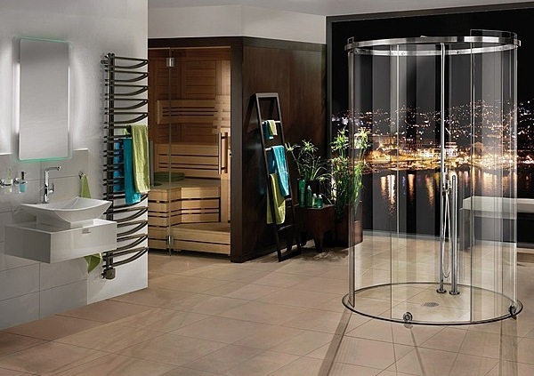 runde-duschkabine-glas-mitte-badezimmer-modern