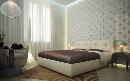 schlafzimmer dekorieren wandpaneele 3d effekt weiss elegant leder bett
