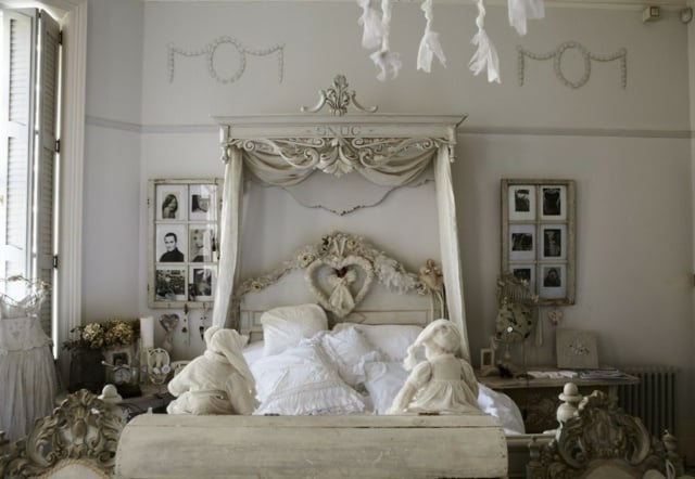 schlafzimmer französisch weiß  bett romantisch design klassisch