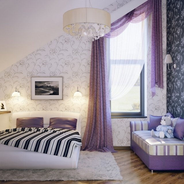 schlafzimmer-unter-dachschräge-wandgestaltung-ideen-motivtapeten-dezent-floral