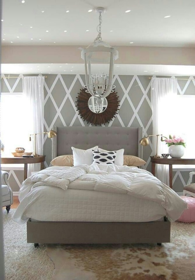 schlafzimmer-wände-gestalten-tapeten-großformatige-muster-rhombisch