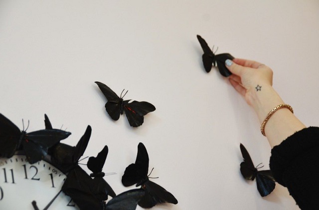 schöne Wanddeko schwarze Schmetterlinge Ideen Wand verzieren
