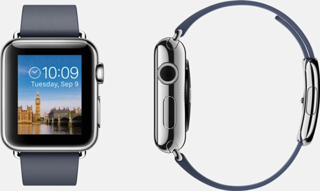 uhr blau leder modern grau apple