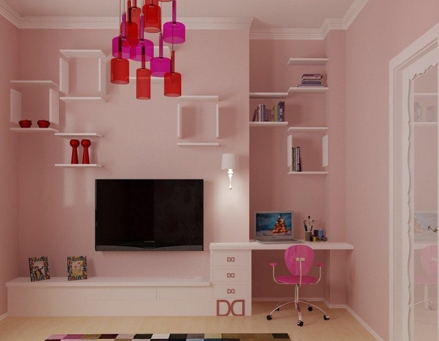 wandgestaltung-jugendzimmer-maedchen-rosa-wandfarbe-weisse-schweberegale