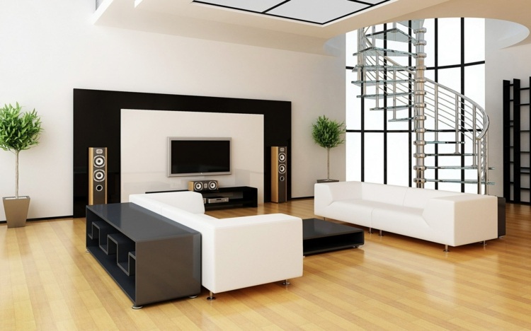 wohnideen fürs wohnzimmer modern-fernseher-schwarz-weiss-moebel-sideboard