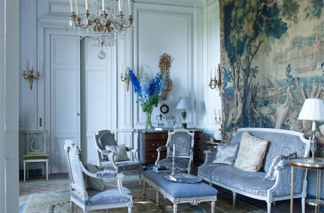 wohnzimmer weiß blau französisch schick klassisches interieur