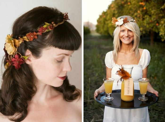 Blumenkranz-Braut-im-Herbst-Tablett-mit-Cocktails