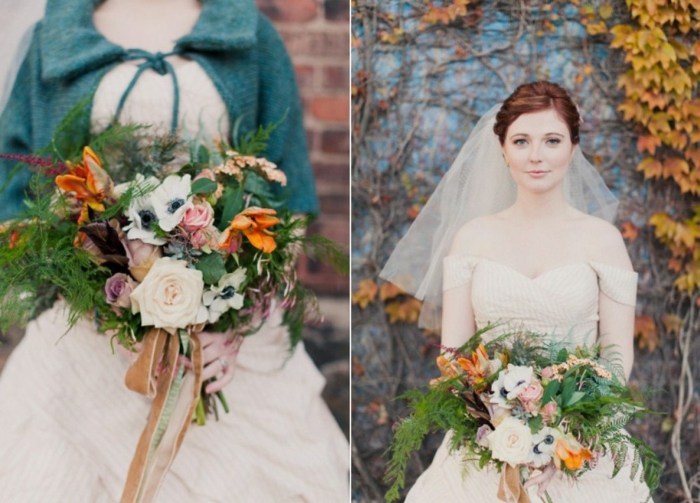 Blumen Braut Fotos Schleife Herbst Hochzeit