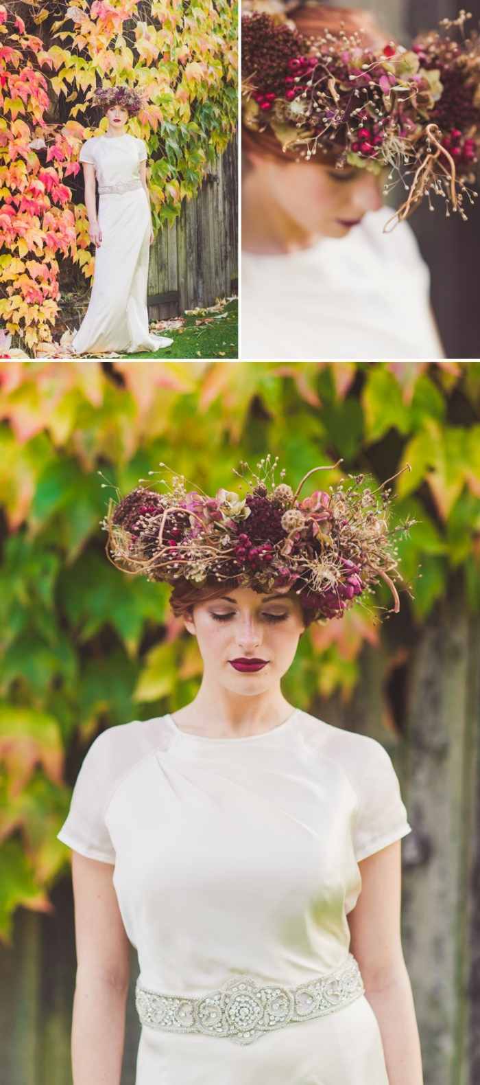 Burgunderrot-Brautkranz-Herbst-Materialien-Hochzeit-Rebekah-J-Murray-Foto