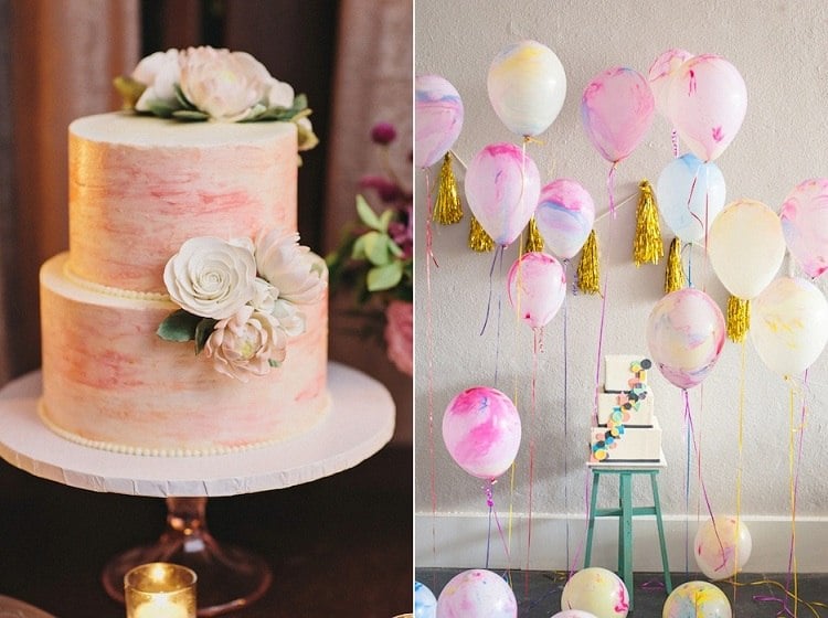 Deko Ideen Hochzeitstorte marmoriert Luftballons