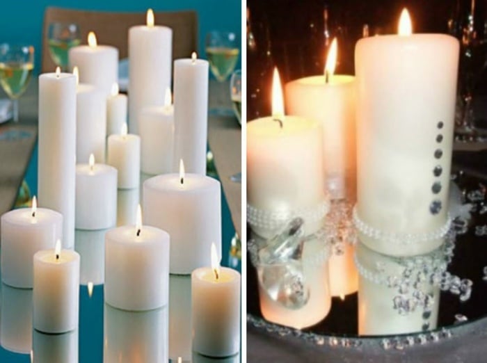 Kerzen-auf-Spiegel-Tischdekor