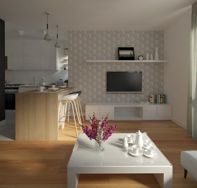 Küchentresen mit Barhockern  wohnbereich-grenze-holz-arbeitsplatte