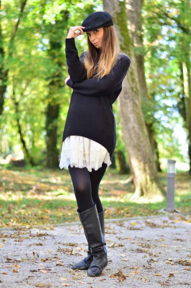 Röckchen flache Stiefel Herbst Outfits 2015