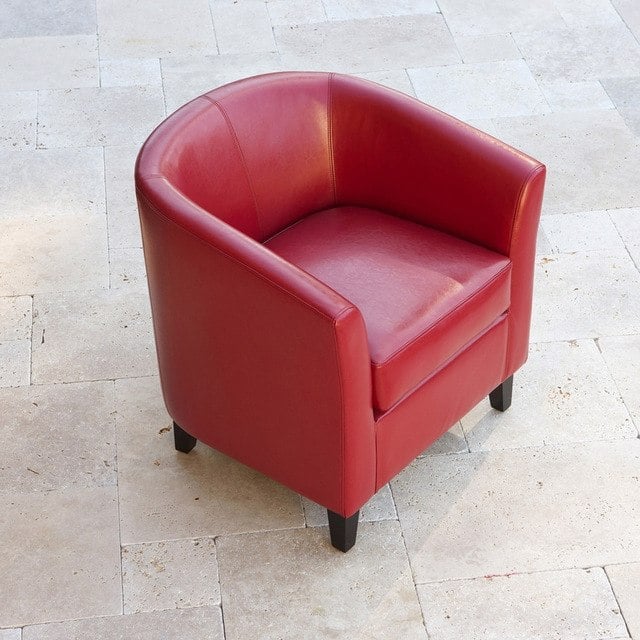 Retro-Sessel-Kunstlederbezug-rot-Klubsessel-ovale-Rückenlehne